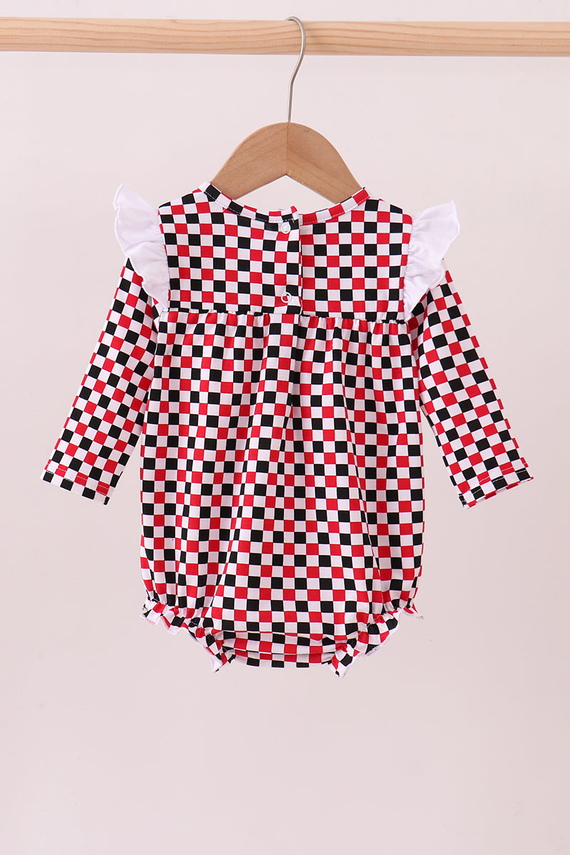 Checkered Georgia dog applique ruffle bubble