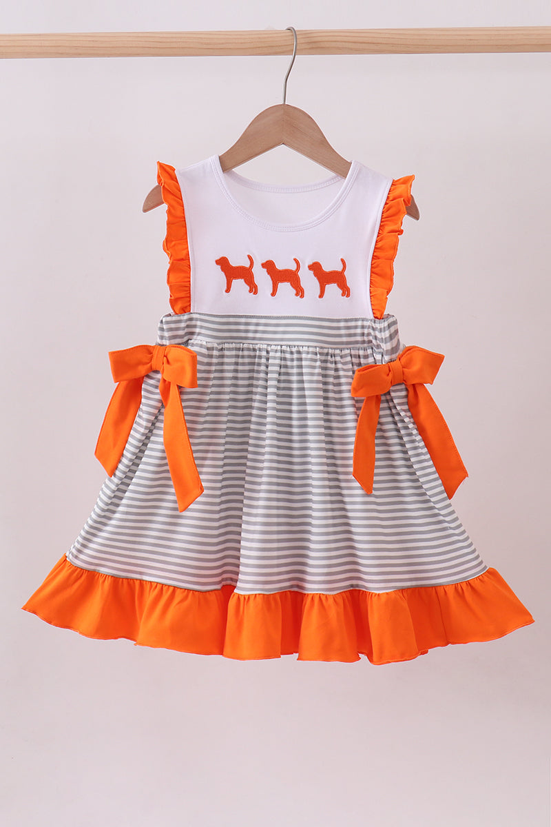 Orange Tennessee embroidery stripe ruffle dress – Honey Bear Company