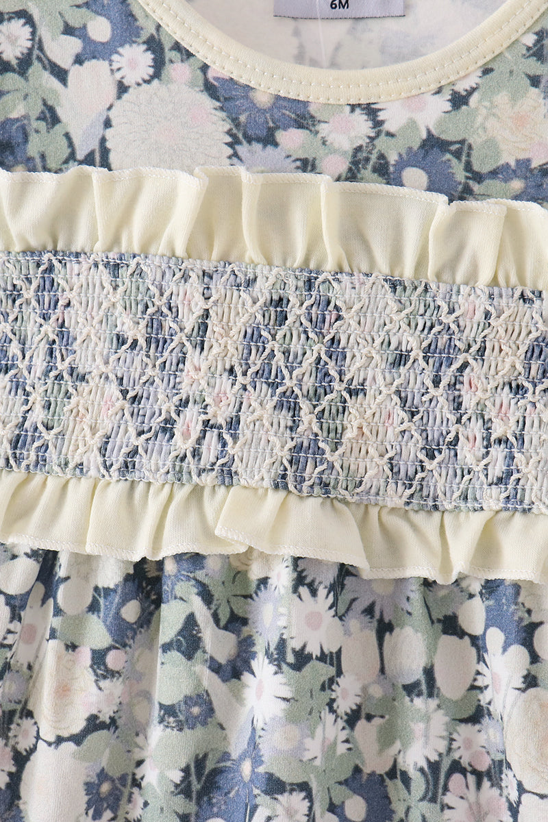 Vintage Floral Smocked Ruffle Bubble