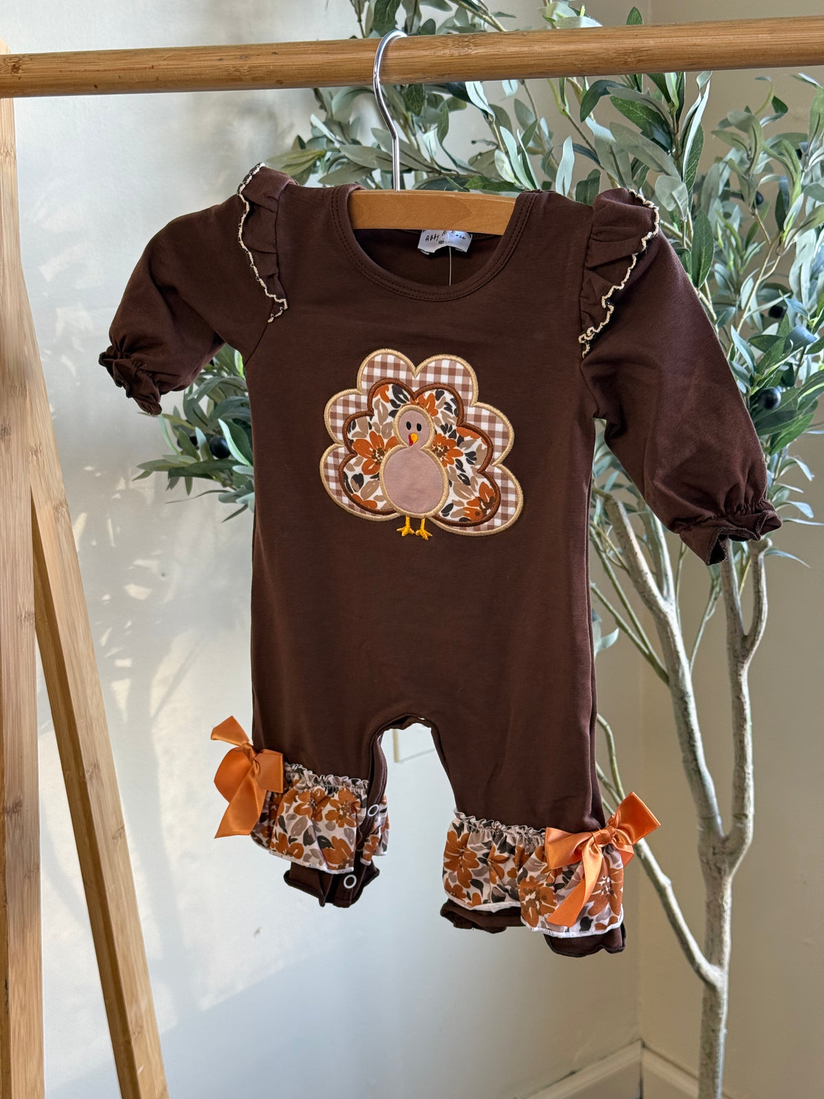 Brown Turkey Ruffle Romper
