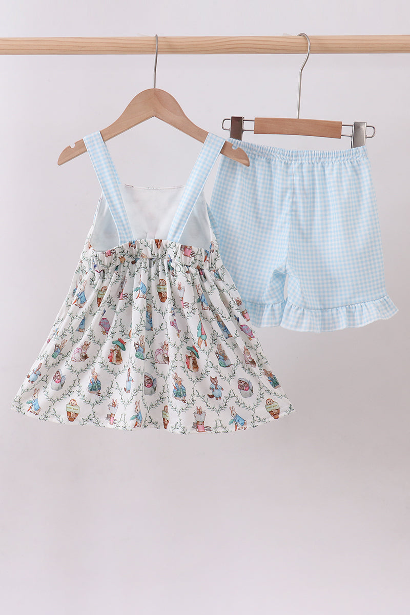 Blue bunny bow ruffle shorts set