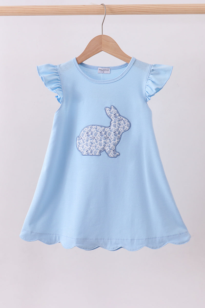 Blue bunny applique ruffle dress