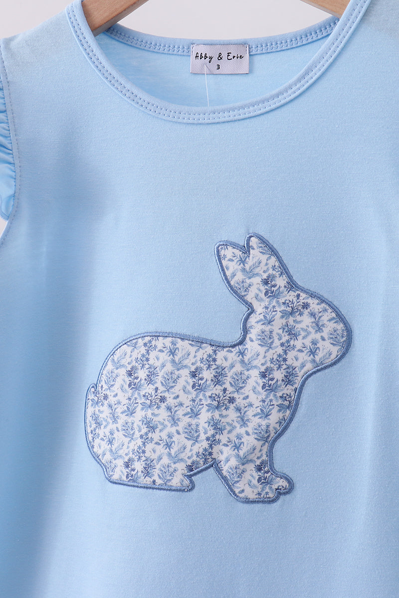 Blue bunny applique ruffle dress