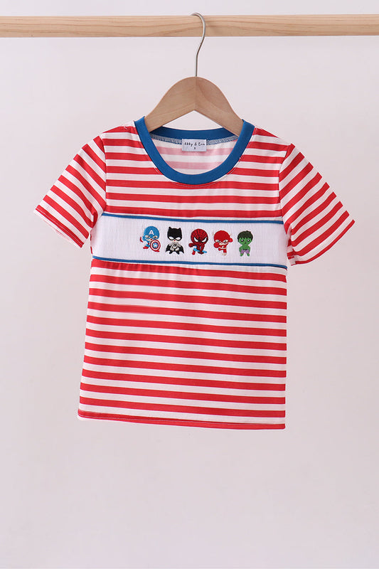 Red stripe character smocked top