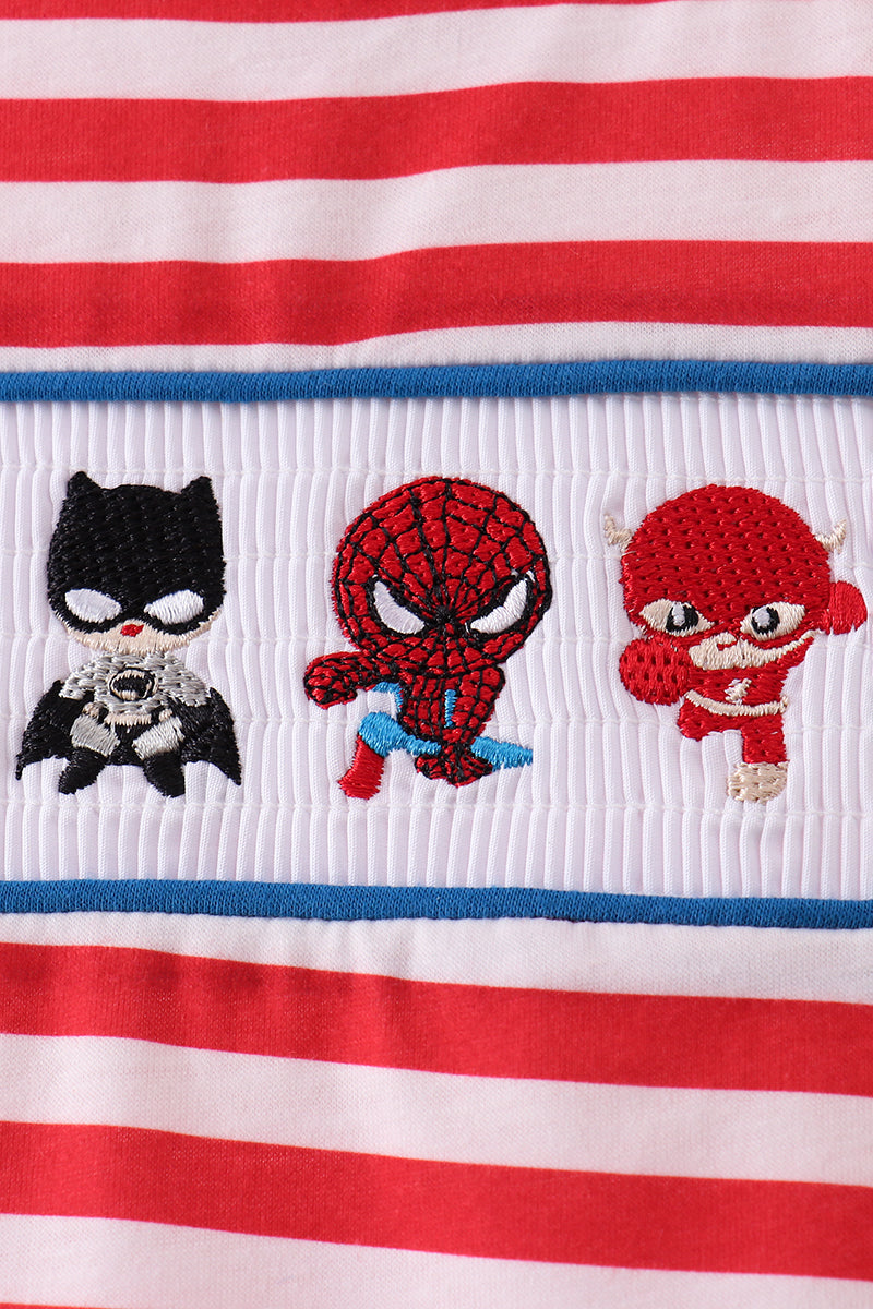 Red stripe character smocked top