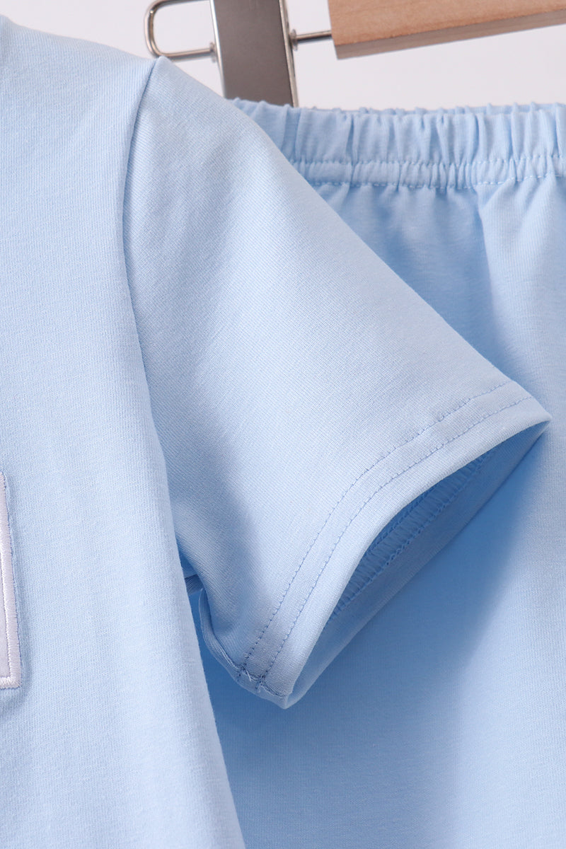 Blue big brother embroidery shorts set
