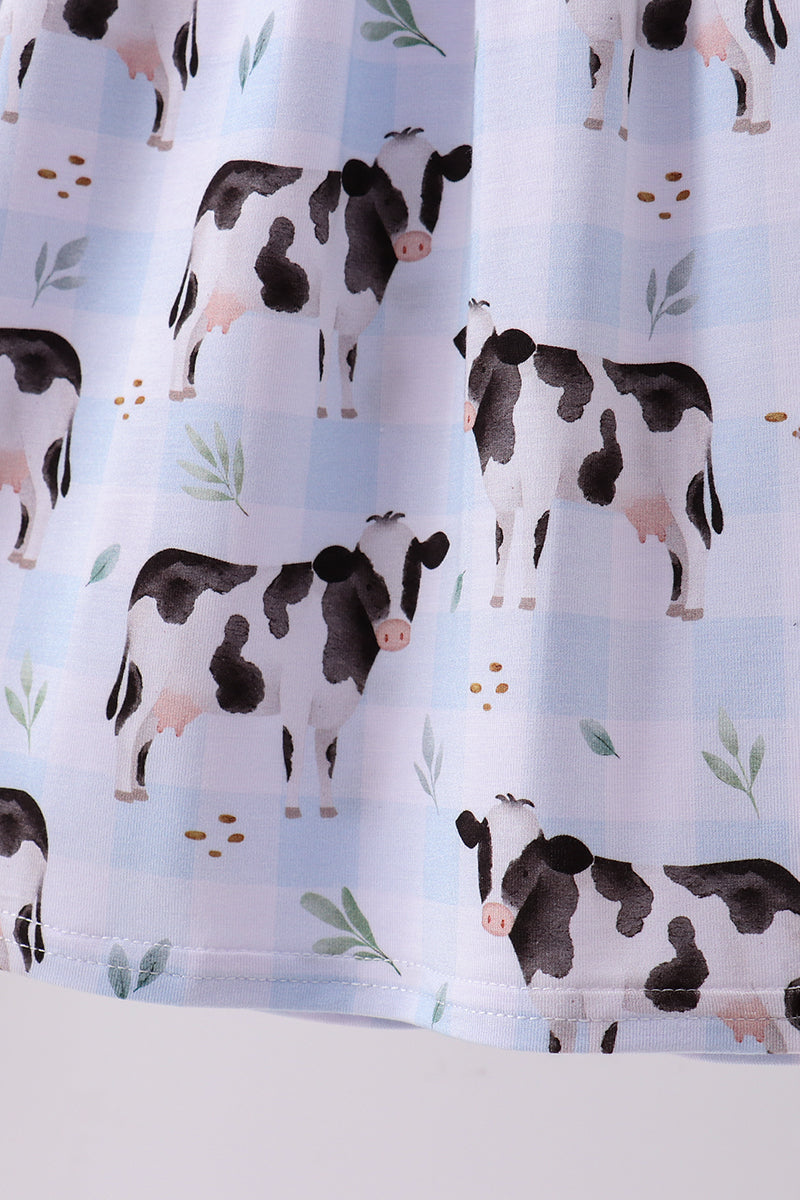 Blue cow print bamboo gingham dress
