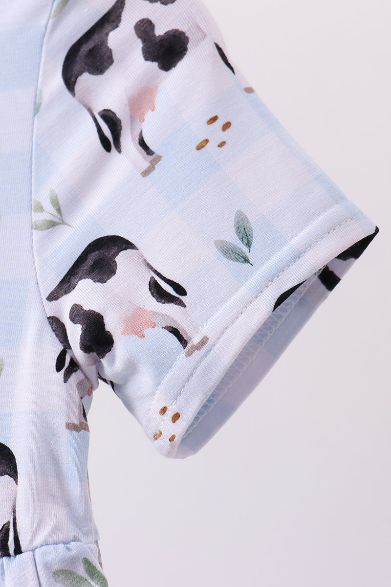 Blue cow print bamboo gingham dress