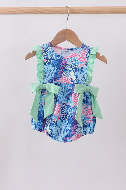 Blue marine creature print ruffle bubble