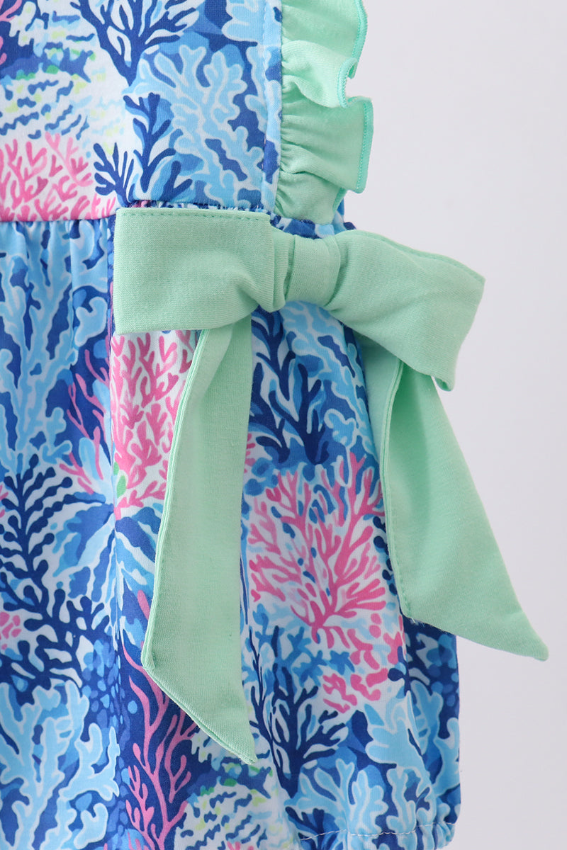 Blue marine creature print ruffle bubble