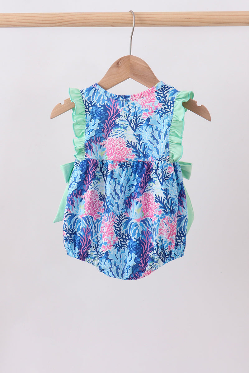 Blue marine creature print ruffle bubble