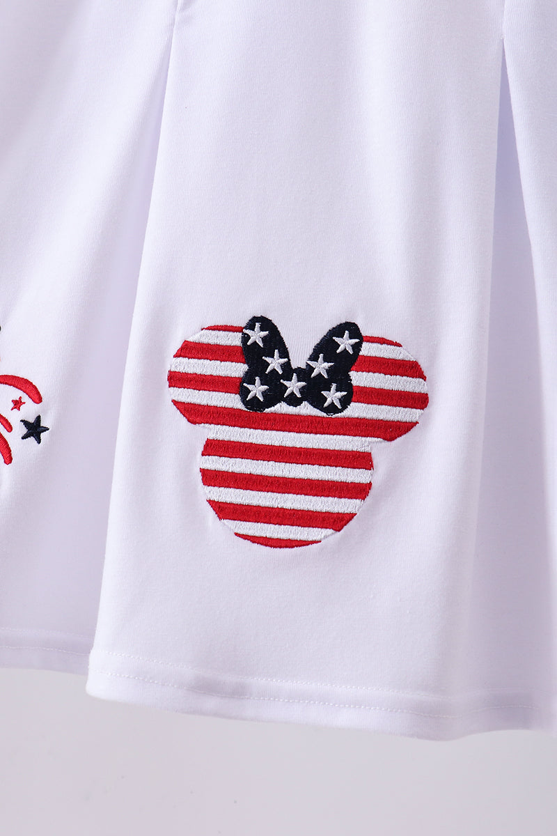 Blue character fireworks embroidery gingham ruffle shorts set