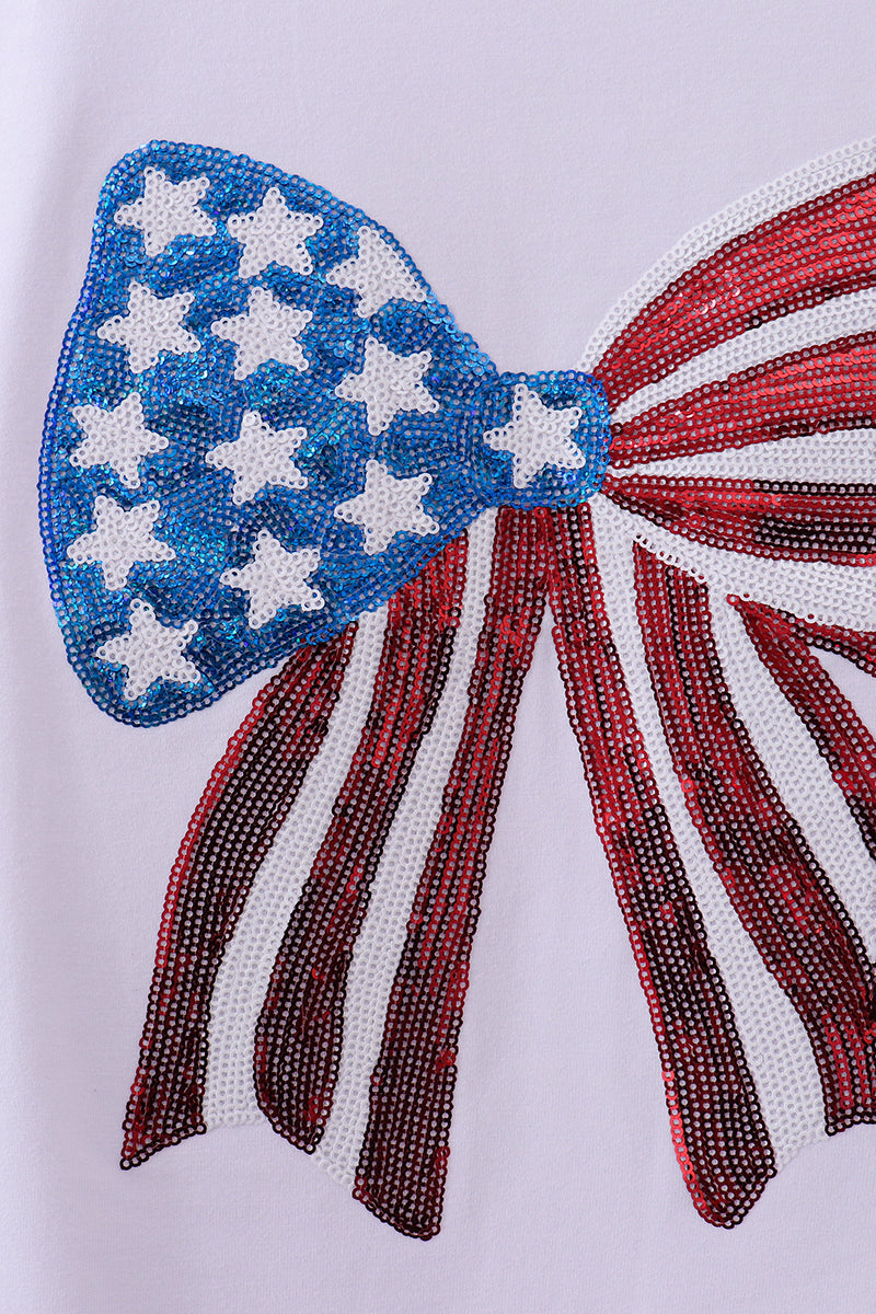White bow sequin mom&me top