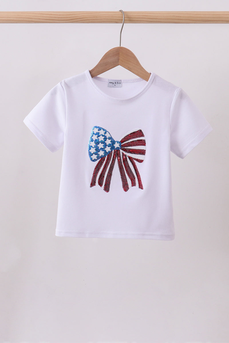 White bow sequin mom&me top