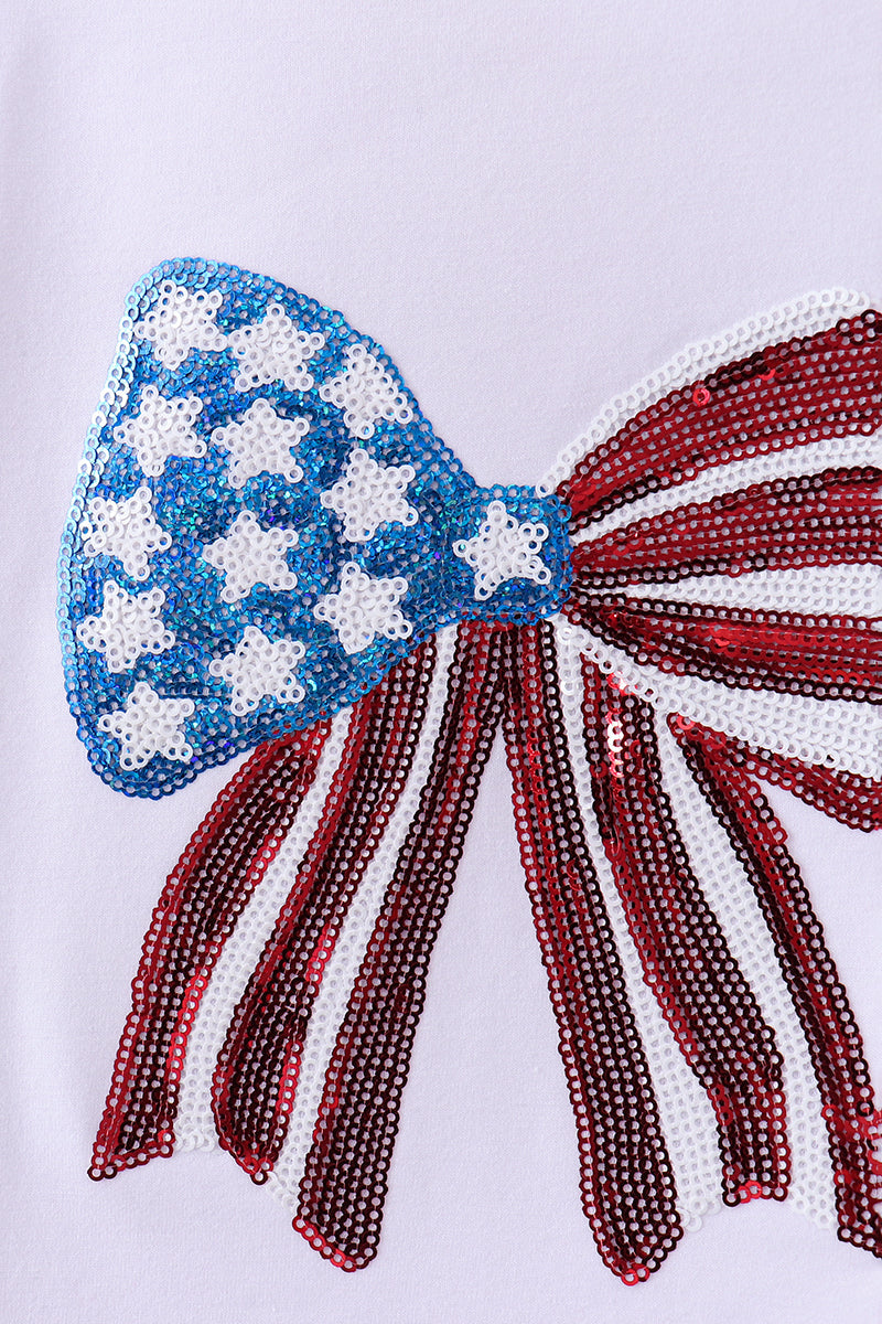 White bow sequin mom&me top