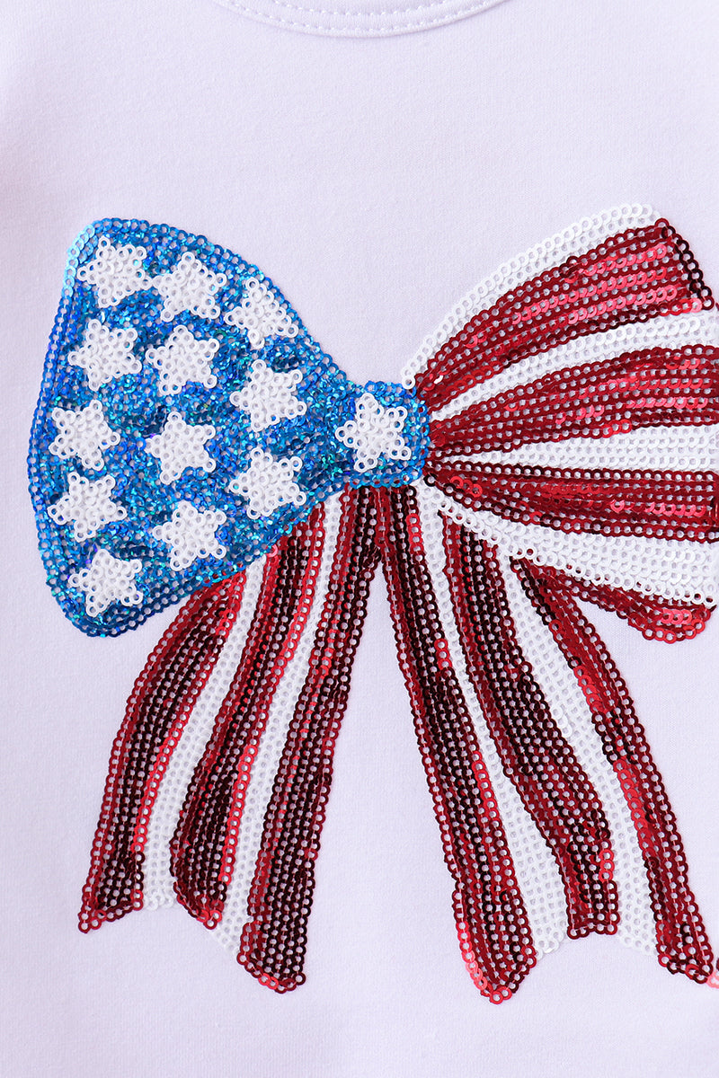 White bow sequin bloomer set