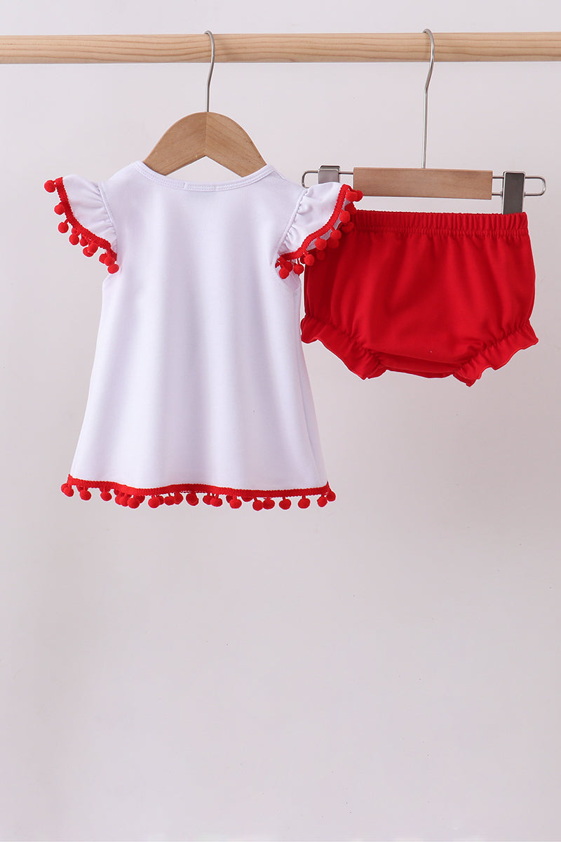 White bow sequin bloomer set