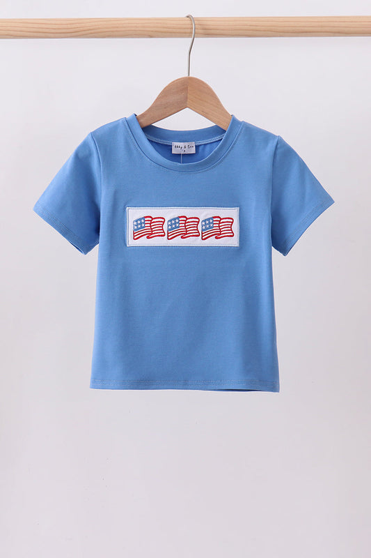 Blue flag embroidery top