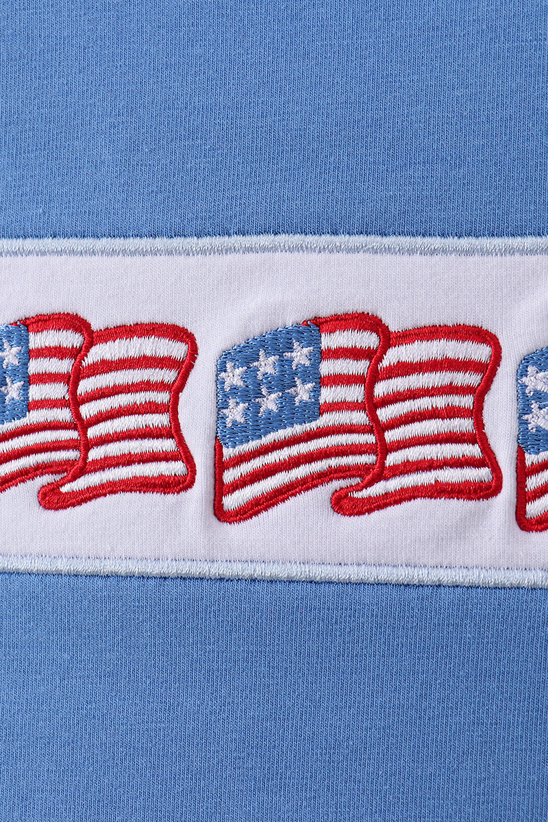 Blue flag embroidery top