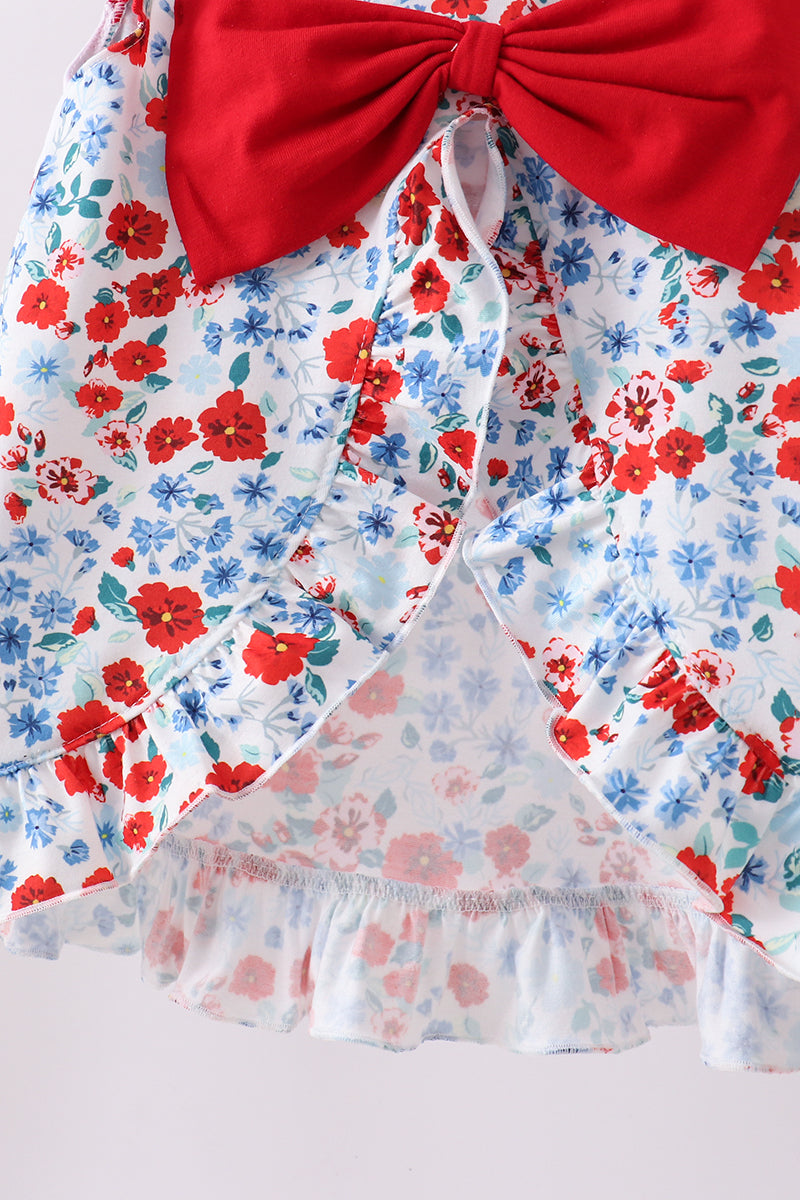 Red floral MAMA's Girl embroidery ruffle bloomer set