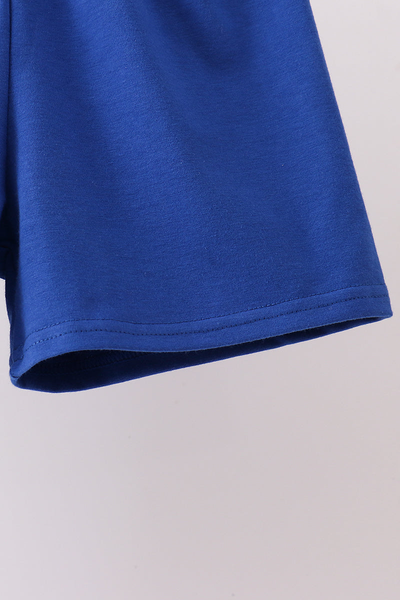 Navy bow applique stripe shorts set