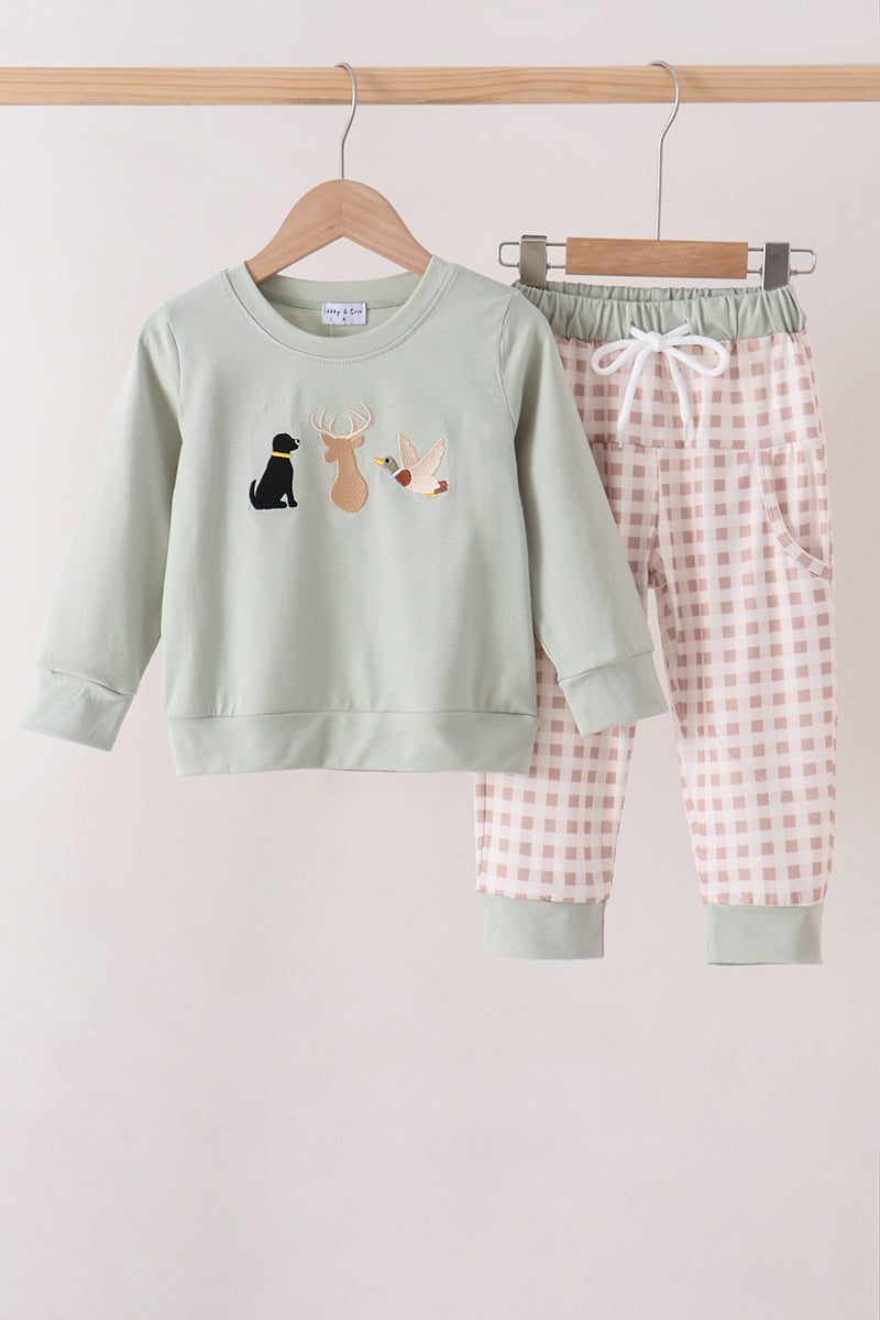 Sage hunting embroidery Pants set