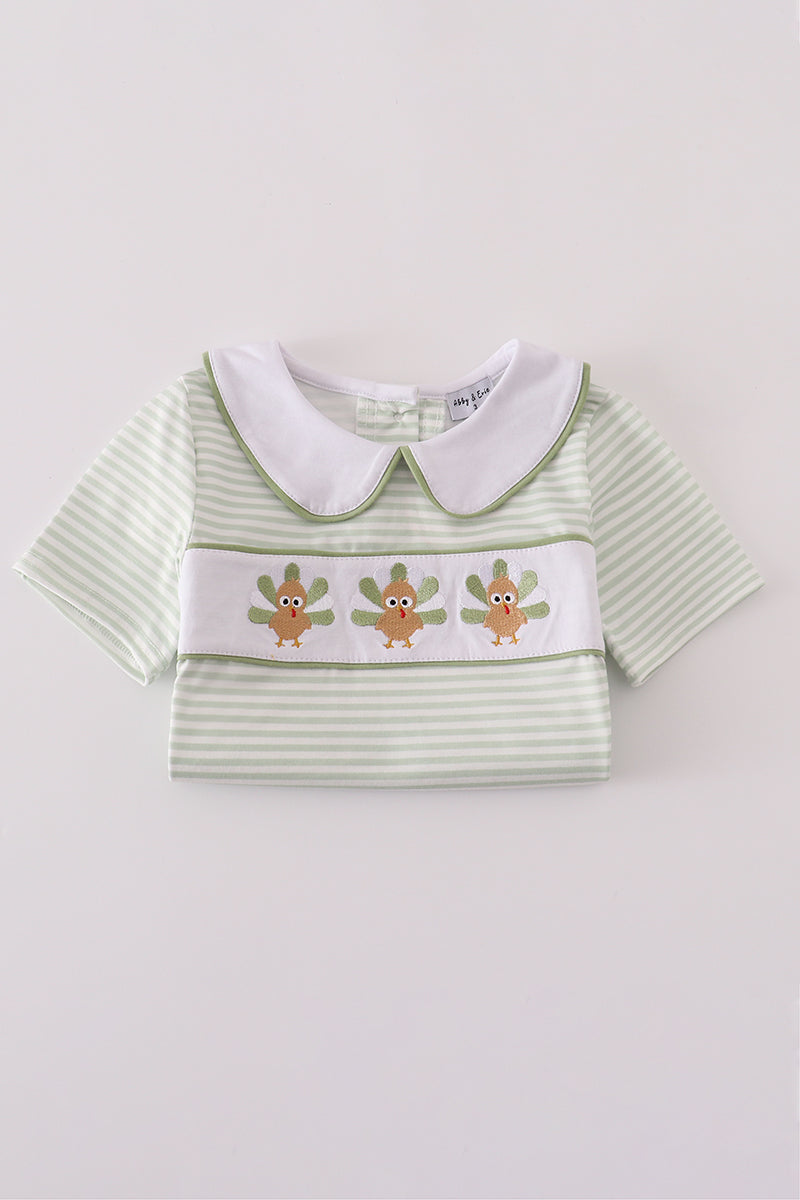 Sage turkey embroidery gingham pants set