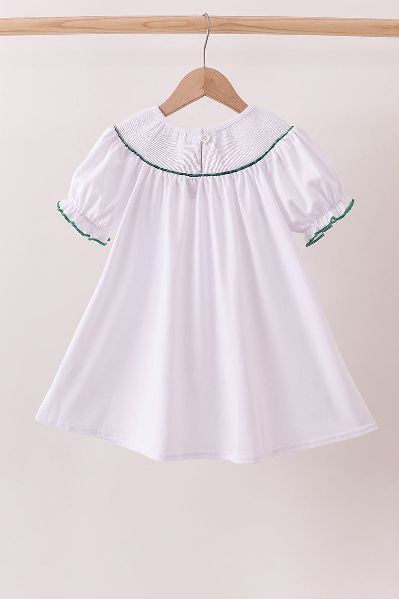 White wreath smocked dress