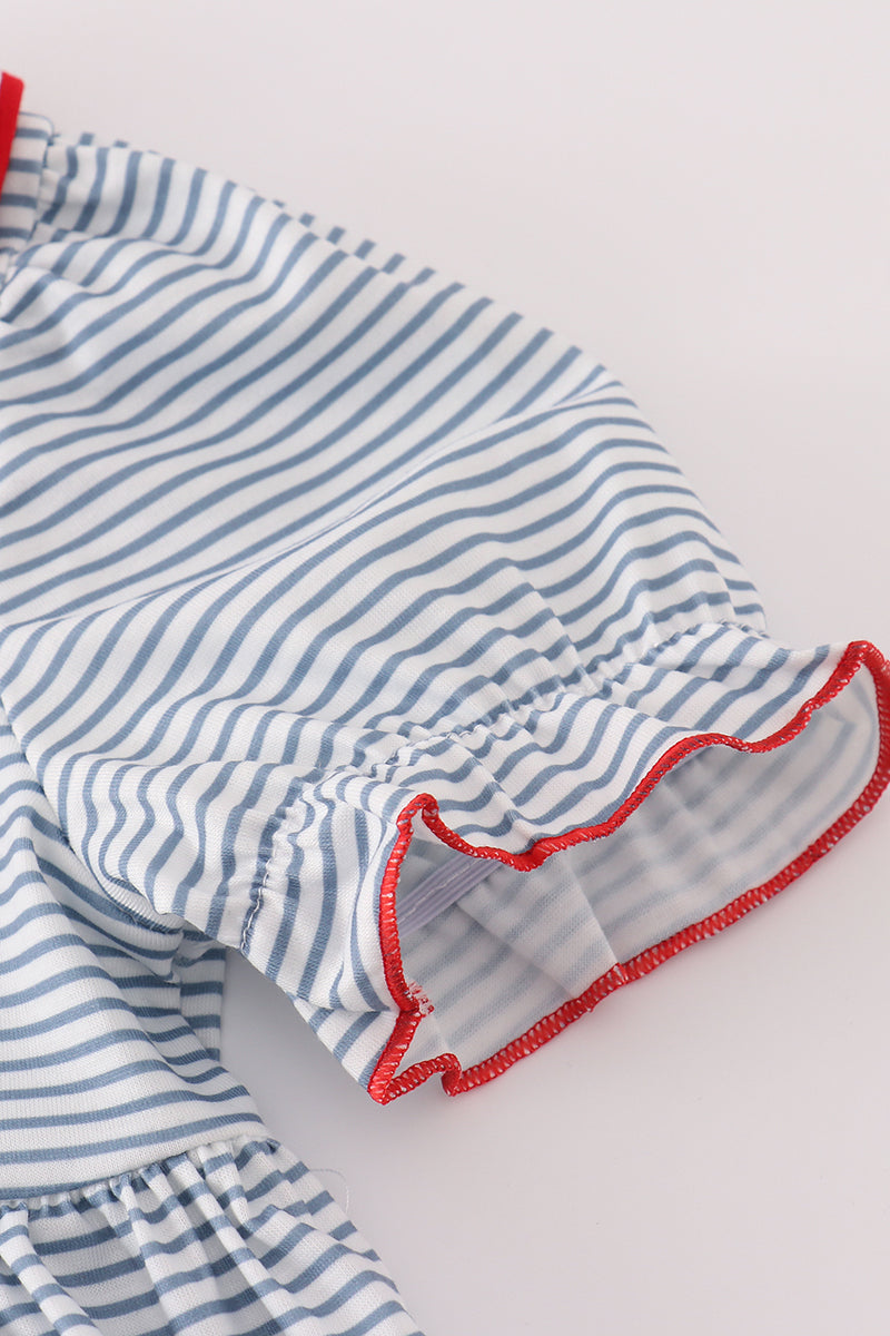 Blue princess embroidery stripe pants set