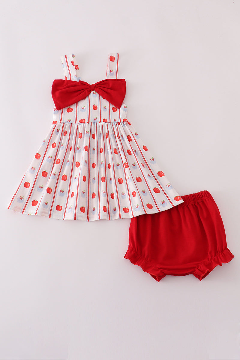 Red apple bow bloomer set