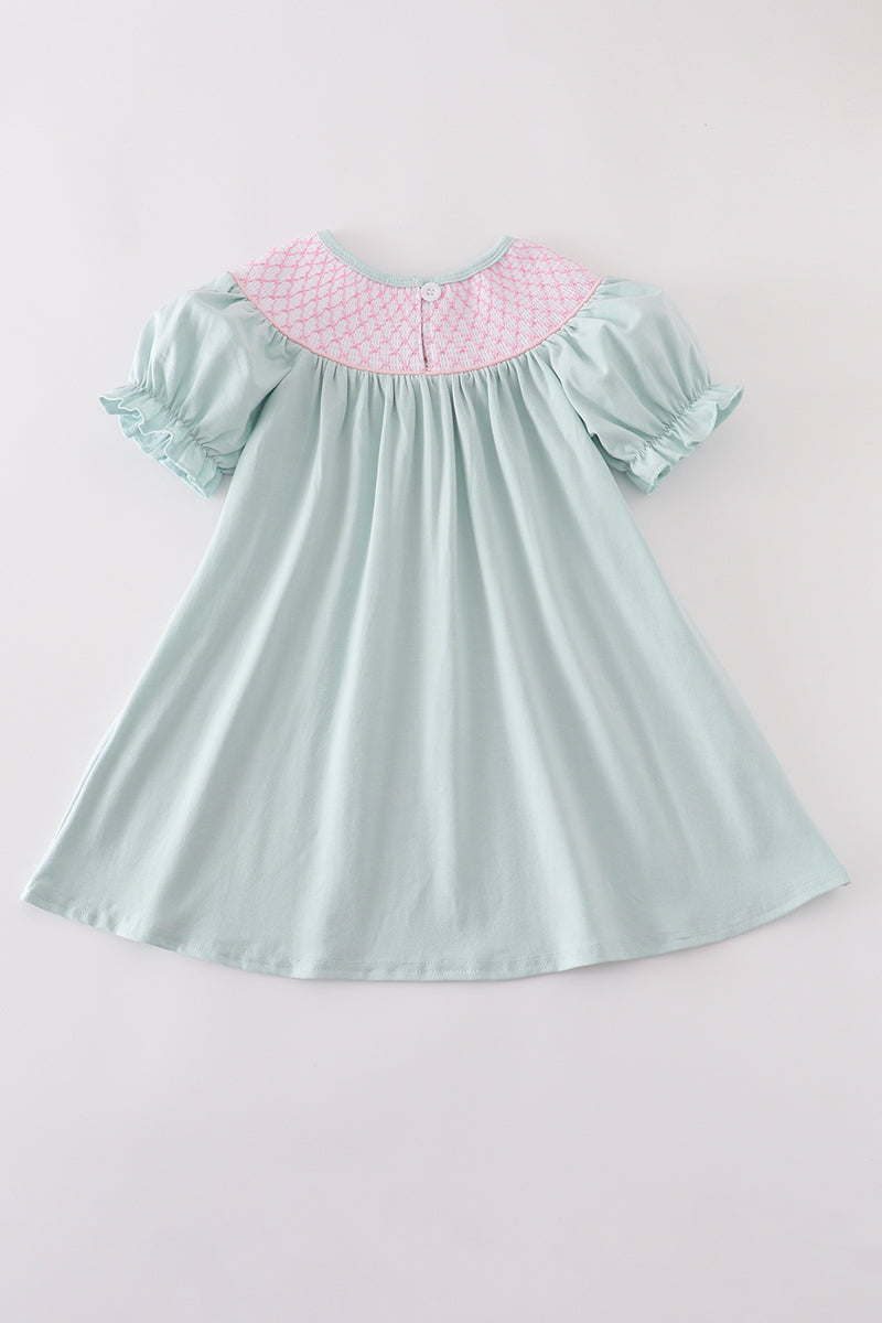 Blue bow pearl smocked dress