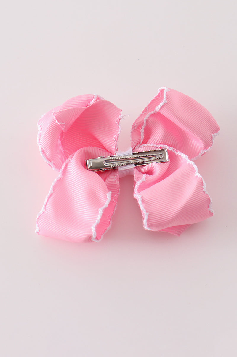 Pink ghost embroidery crochet edge hair bow