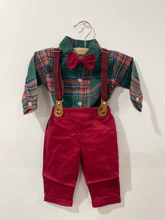 Baby Boy’s Plaid Overall Set