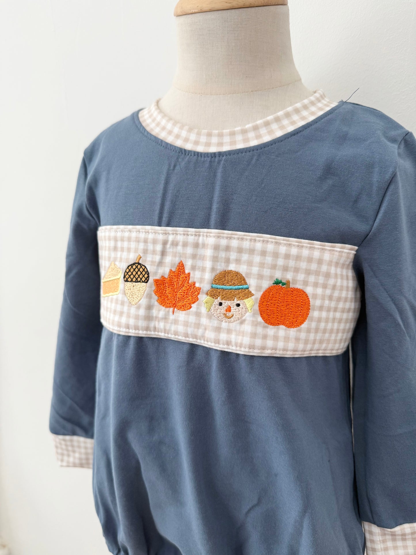 Fall Embroidered Boy Romper