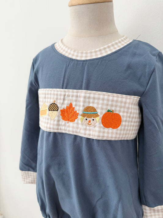 Fall Embroidered Boy Romper