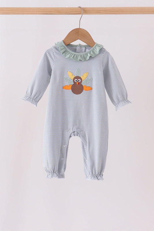 Striped Turkey Embroidered Romper