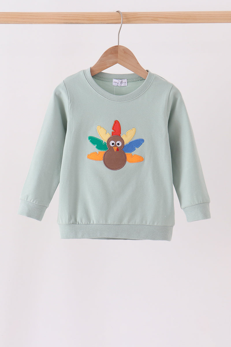Sage Turkey Embroidered Top