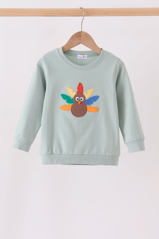 Sage Turkey Embroidered Top