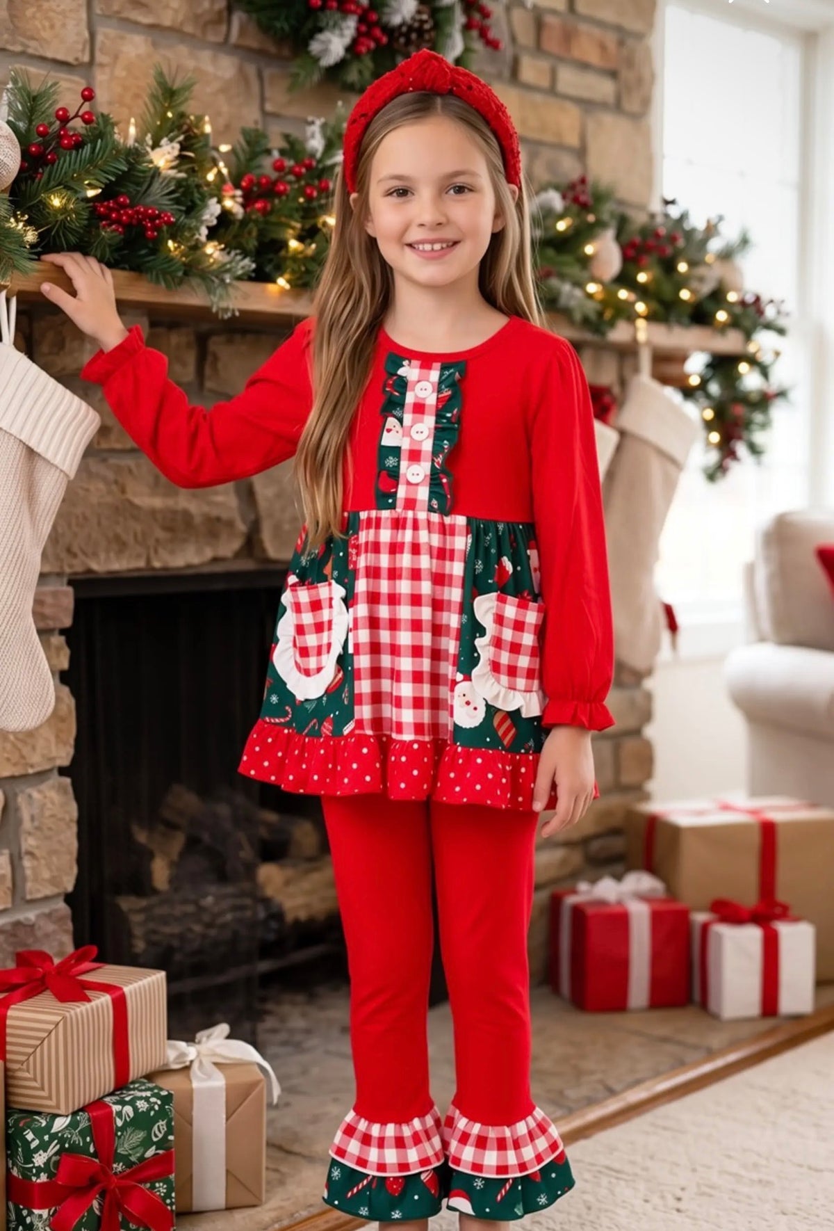 Santa Gingham Tunic Pant Set