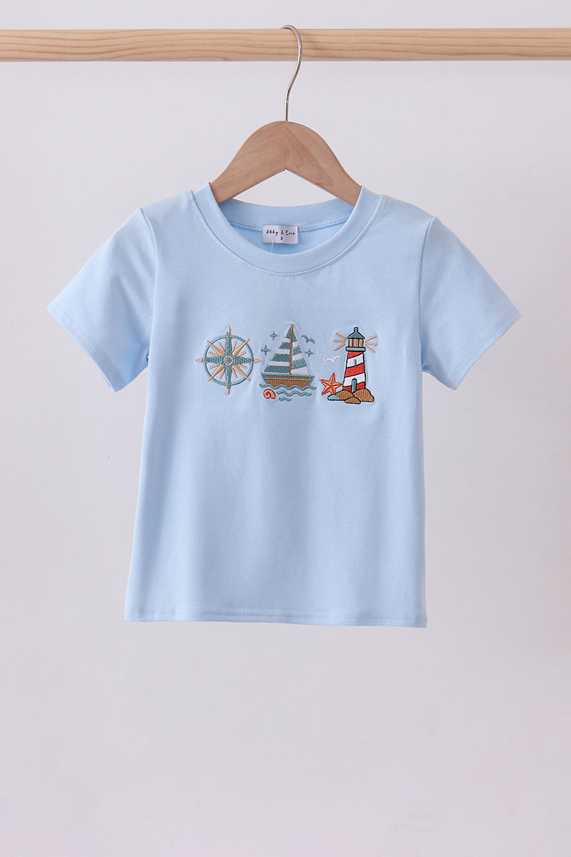 Blue Sailboat Embroidered Tee