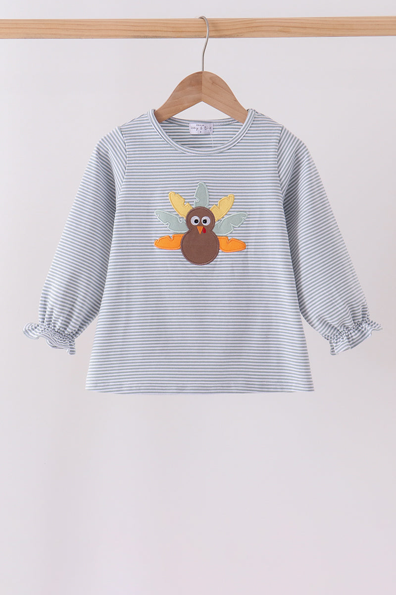 Striped Turkey Embroidered Top