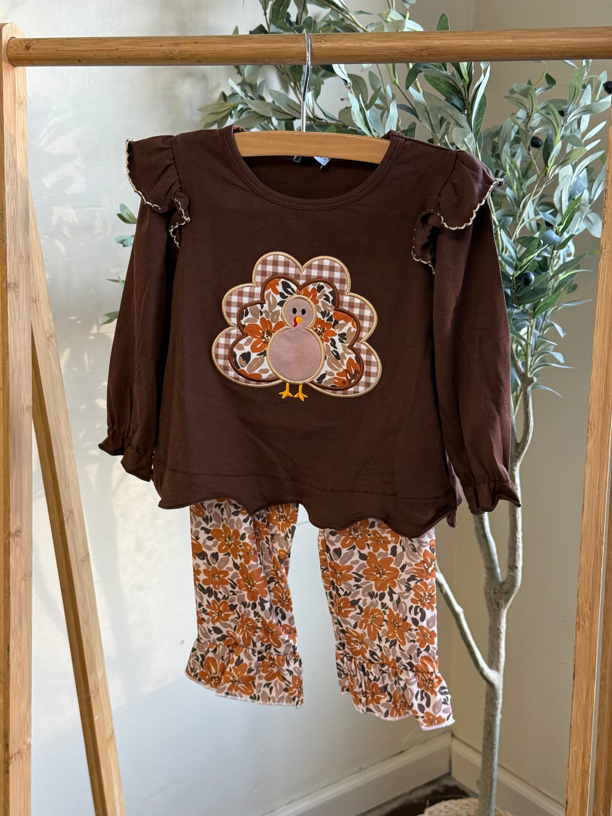 Brown Turkey Ruffle Pant Set