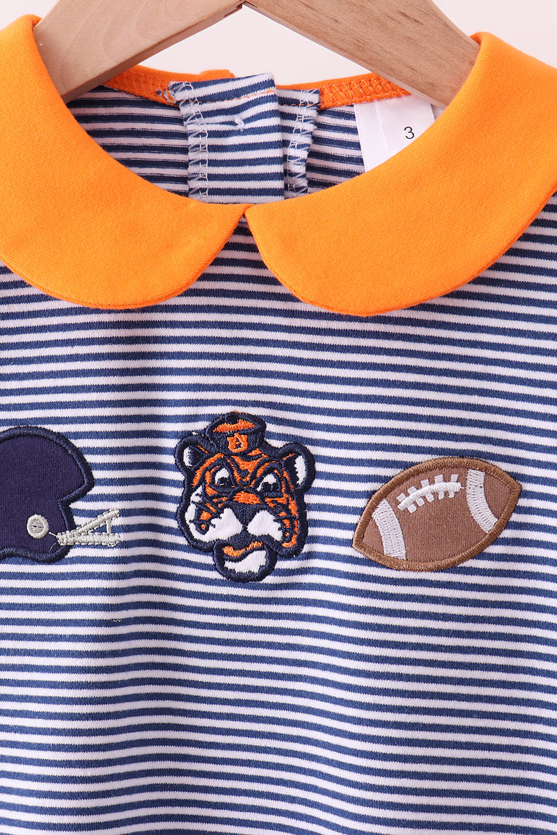 Premium Orange Clemson stripe football embroidery skorts set