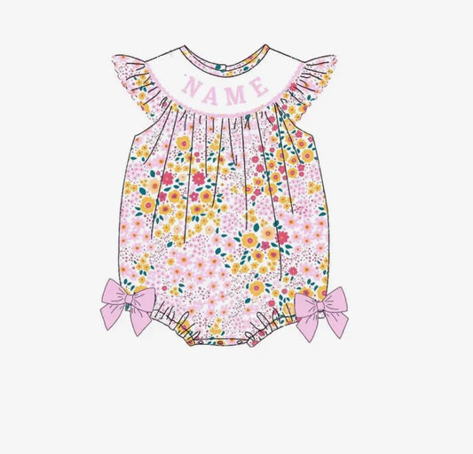 Custom Name Pink Floral Bubble