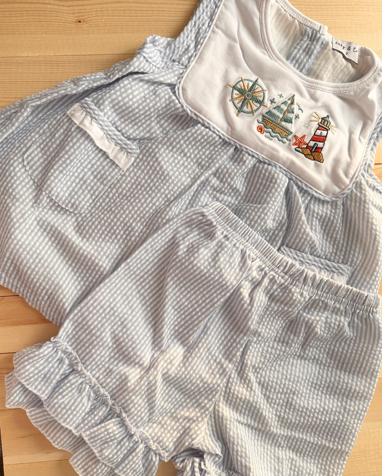 Blue Sailboat Shorts Set