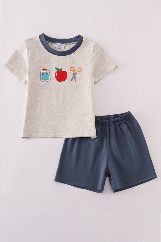 Boy’s Apple Embroidered Shorts Set