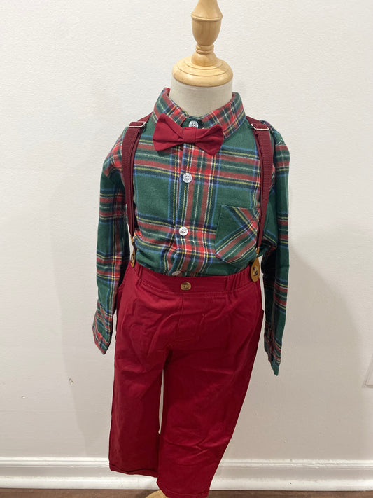 Boy’s Plaid Overall Set