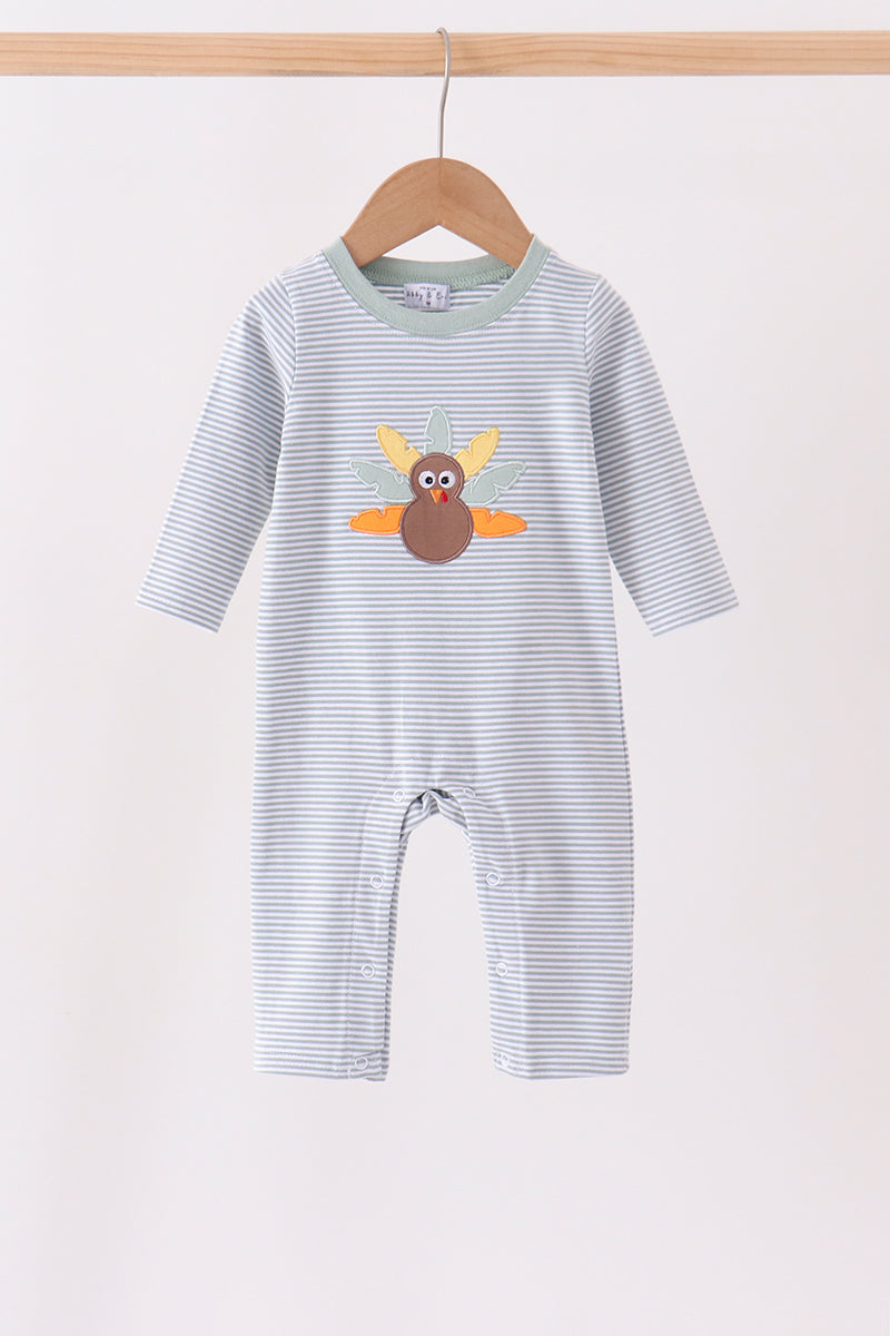 Striped Turkey Embroidered Boy’s Romper