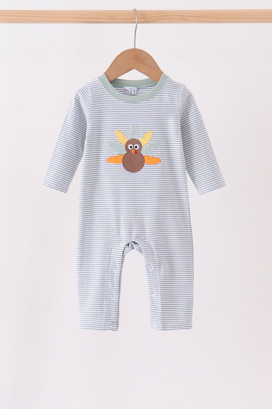 Striped Turkey Embroidered Boy’s Romper