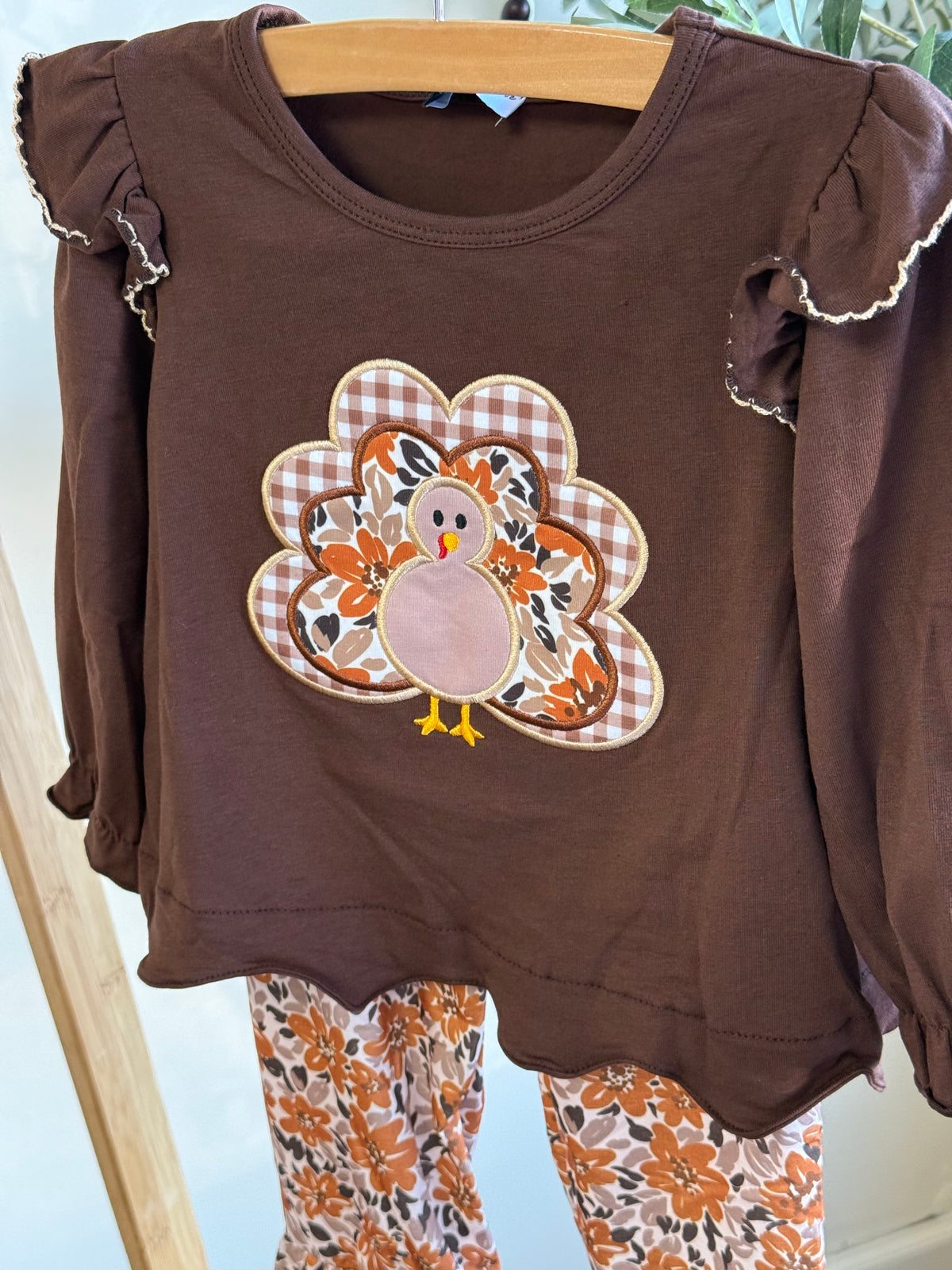 Brown Turkey Ruffle Pant Set